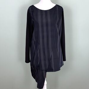 Sun Kim Asymmetric Long Sleeve Tunic Top Womens Large Zip Artsy Goth Lagenlook